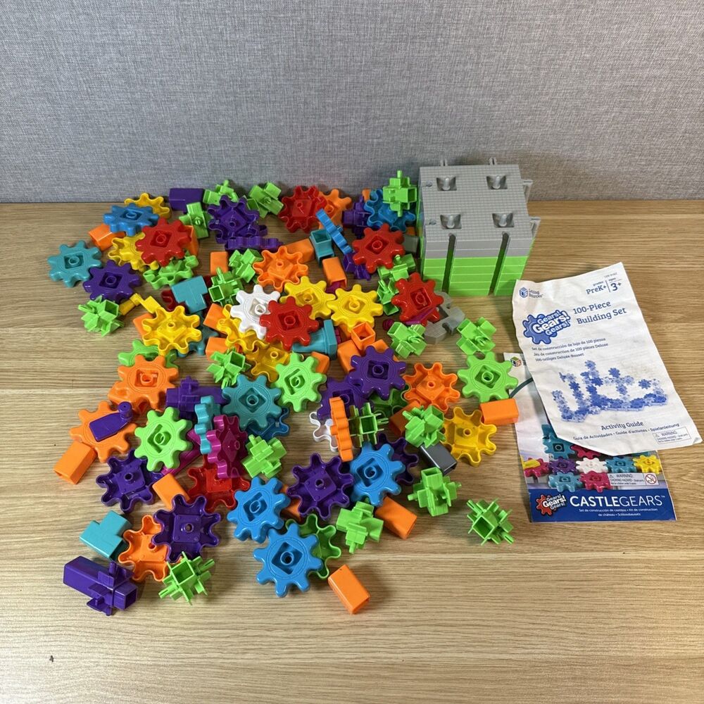Learning Resources! Gears! 128-Pc Lot W/ Castle Expansion & 2 Guides